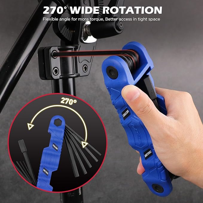 12-Piece Large Folding Hex Key Set Metric (1.5-12mm), Heavy Duty Allen Wrench Set, Portable Tool for Archery, Bike Repair, Furniture, and Basic Home Maintenance (Blue)