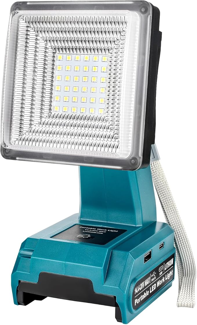 Adisipsoarin Cordless LED Work Light for Bosch 18v Battery, 25W LED Floodlight with USB-A&USB-C 2.1A Fast Charging Ports for Jobsite, Car Repairing, Camping, Emergency