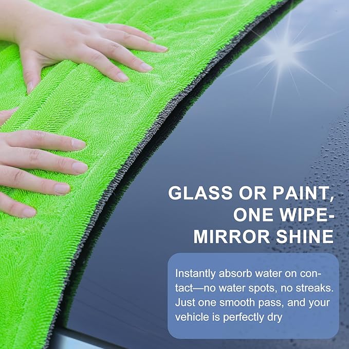 2 Pack XL Car Drying Towel – 1300GSM Ultra Absorbent Microfiber, 24"x36" Large Size, Twisted Loop, Lint-Free & Streak-Free for Auto Detailing, Car, SUV, Truck (Gray-Green)