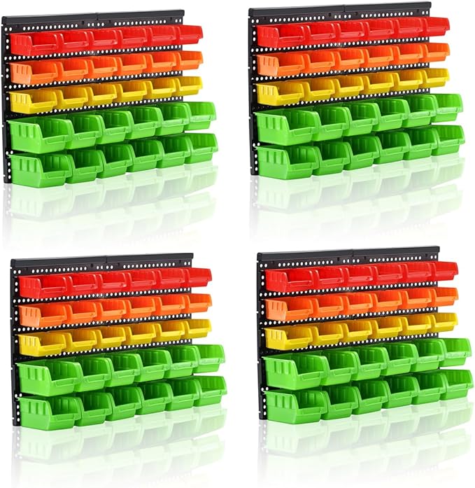 MULSAME Wall Mounted Storage Bins Parts Rack 4 Colors Bin Organizer Garage Plastic Shop Tool, Garage Organizers and Storage (Style-Vivid) 50.4"*32.4"