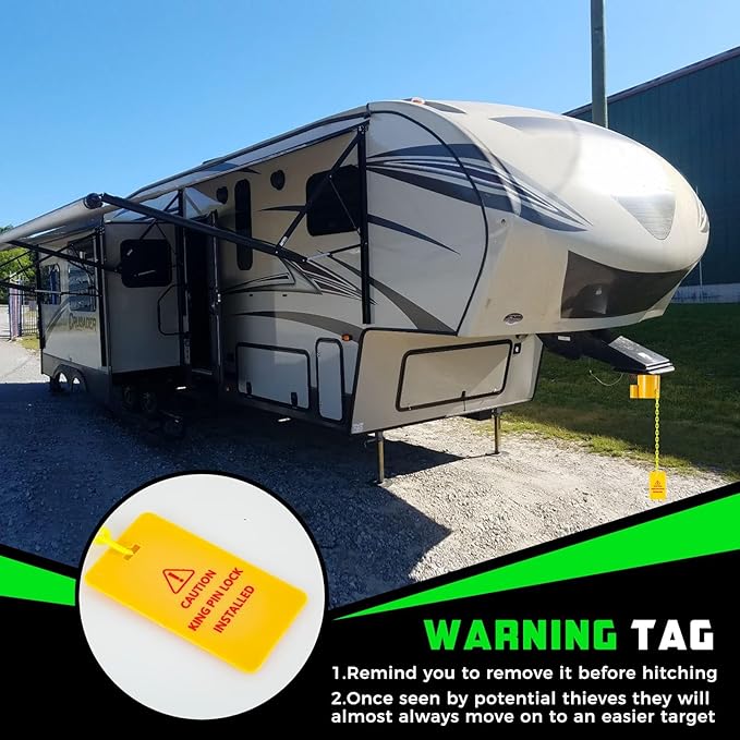 BYERN AUTO 5th Wheel King Pin Lock, Heavy Duty King Pin Lock with Anti-Theft Warning Tag & 2 Keys for RVs, Container Trailers and Campers, Extremely Durable (Yellow)