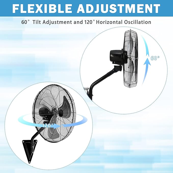 Bestronair Wall Mount Fan Oscillating with 7100CFM, Industrial Heavy Duty Metal 3 Speed Fan, 20 Inch High Velocity Adjustable Tilt, Use for Garage, Workshop, Warehouse, Patio, Factory and Homes