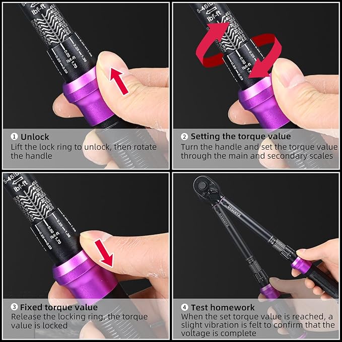 3/8" Inch Drive Click Torque Wrench 5-45 FT-LB/6.8-61N.M, ±3% Accuracy, Dual-Direction Click Professional Torque Wrench, Dual Range Scales Graduated in FT.LB and N.M, Purple