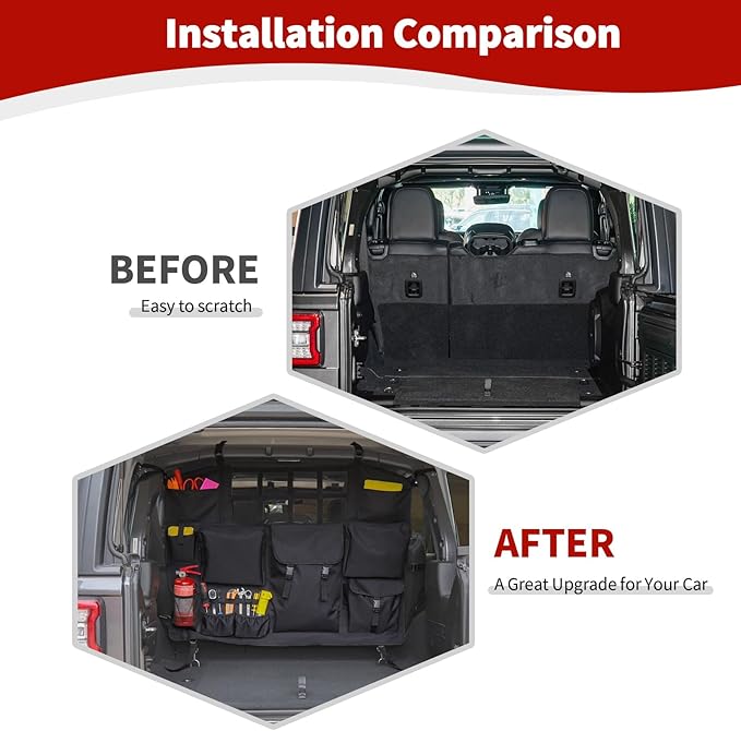 RT-TCZ for Wrangler JK JL Trunk Storage Bag Organizer with Multi-Pockets Tool Kits Cargo Bag for Jeep Wrangler JK JKU JL JLU