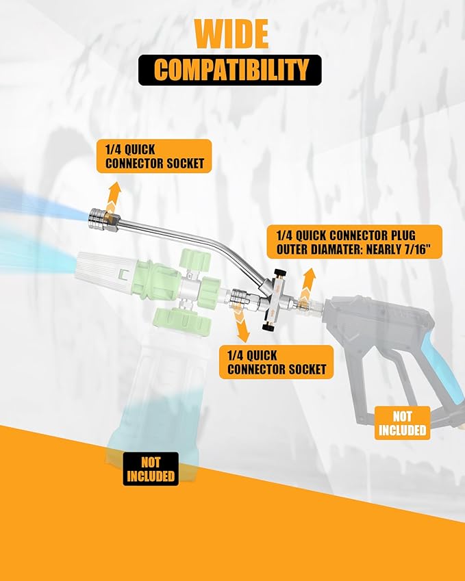 Foam Cannon Dual Connector, Double Tip Attachment with 5 Spray Nozzles, 4000 PSI, 1/4'' Quick Connect