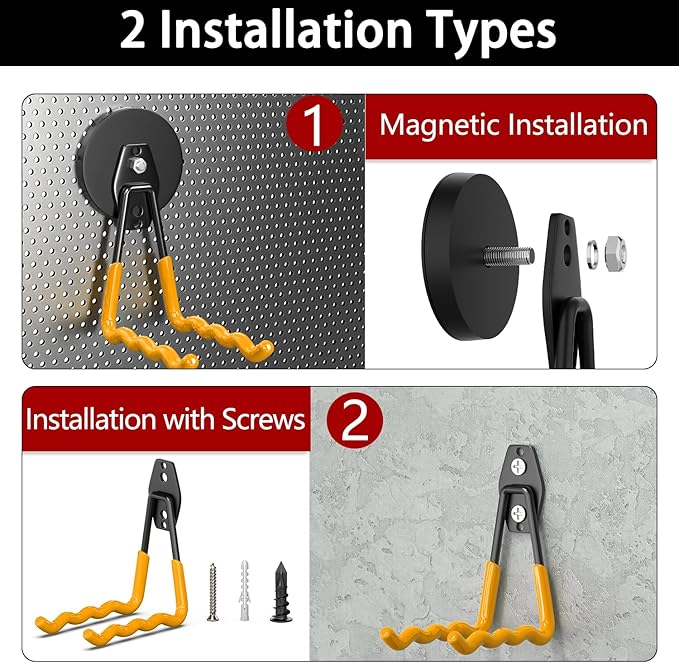 3-H Hook Magnets Heavy Duty 2 Large,2 Small,J Shape Strong Magnetic Hooks for Hanging Cordless Power Drill,Utility Magnetic Tool Holder for Metal Cabinet,Steel Pegboard Workshop,Toolbox,Garage(Orange)