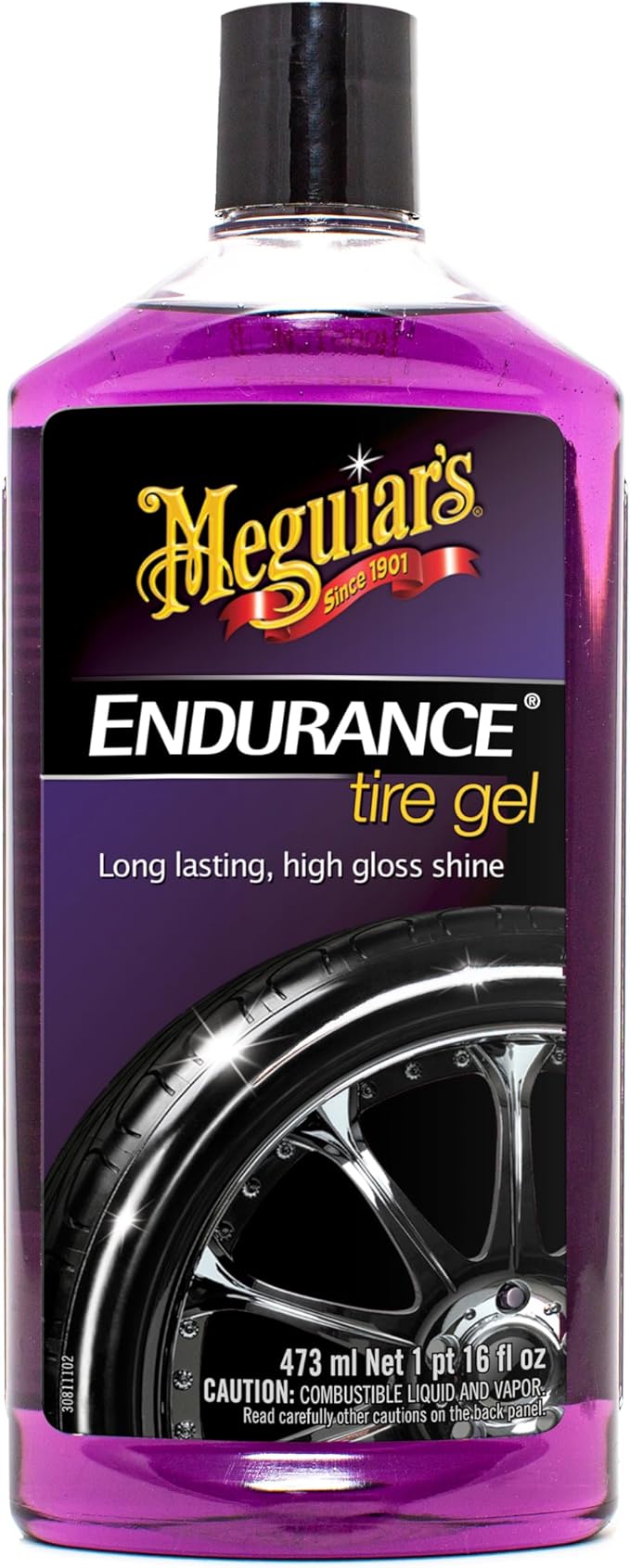 Meguiar’s Endurance Tire Gel, G7516, Premium Tire Shine Gel for a Lasting Glossy Finish, Helps Keep Tires Looking Deep Black and Clean, Top Christmas Gift Ideas for Car Guys and Girls, Purple, 16 Oz