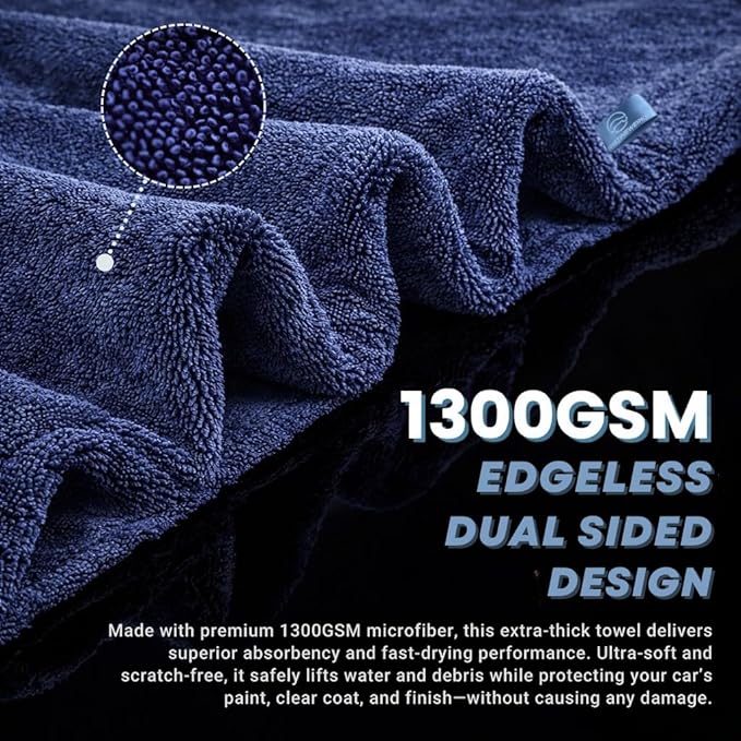 Premium Car Drying Microfiber Towel, Double Sided, Hand Pockets, Easy Grip, 1300 GSM, Super Absorbent, Ultra Soft, Detailing, Cleaning, Car Wash - Cars, Trucks, SUVs (Medium - 2-Pack)