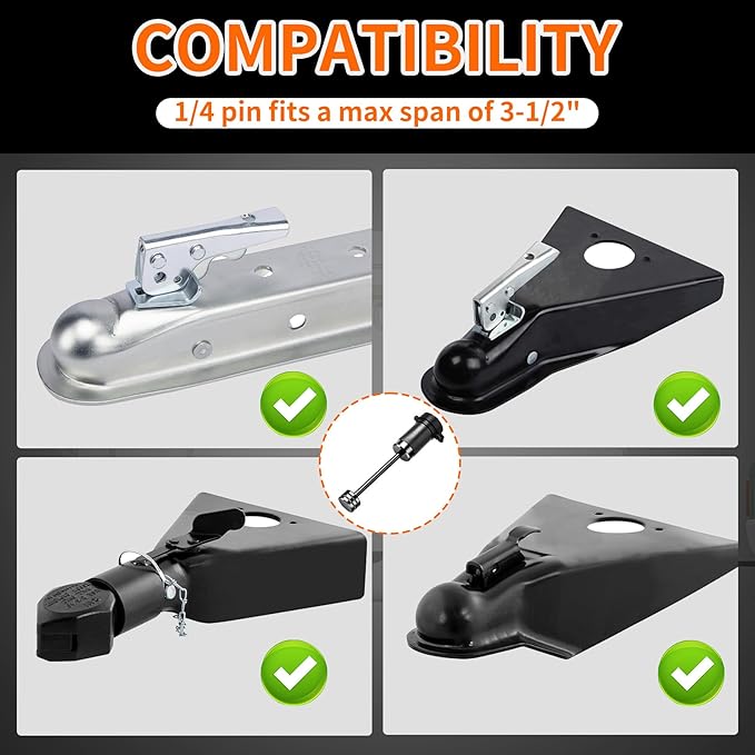 METOWARE Keyed Alike Trailer Hitch Lock Set, 5/8" Pin Fits 2" 2.5" Receivers for Ram 2500 3500, Ford F-250 F-350, 1/4" Coupler Lock with 3-1/2" Span, Anti-Theft Towing Security for Boat RV Truck