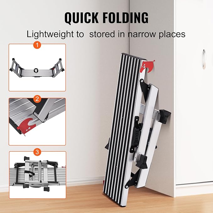 VEVOR Folding Work Platform, 40"×12"×20" Aluminum Drywall Stool Ladder, 660 lbs Load Capacity Heavy Duty Work Bench w/Non-Slip Feet, Ideal for Washing Vehicles, Cleaning, Painting, Decorating
