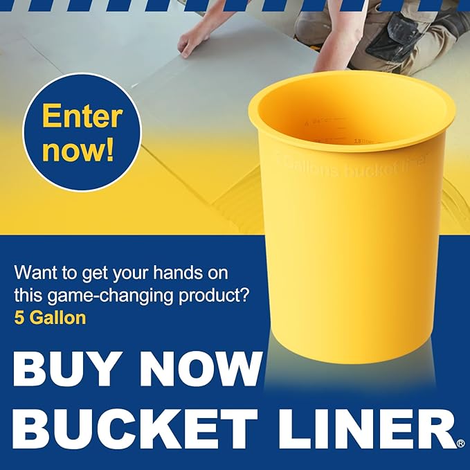 5 Gallon Bucket Silicone Liner Reusable for Thinset Paint Epoxy Concrete Mixing Bucket Saver with Graduated Measurements, Heavy Duty Yellow