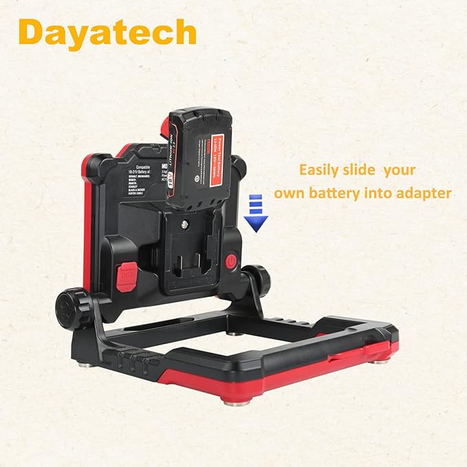 Cordless LED Work Light Compatible with Dewalt and Milwaukee 18-20V Battery, 4000 LM 25 W, Flickerless, Brightness Adjustable, Foldable Base with Magnets, (Battery/Charger Not Included)