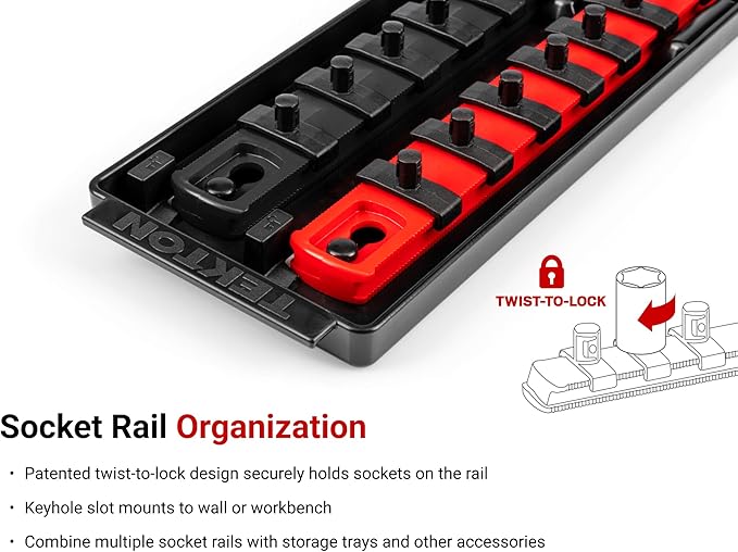 TEKTON 1/4 Inch Drive Shallow and Deep 12-Point Socket Set with Rails and Trays, 50-Piece (5/32-9/16 in., 4-15 mm) | SHD90216