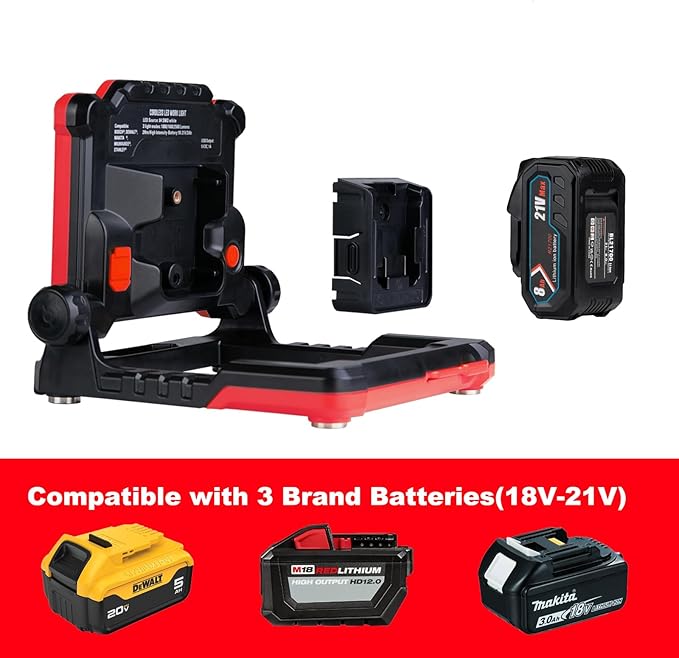 20W 3000LM Cordless LED Work Light, Compatible with Dewalt, Milwaukee and Makita 18-21 V Battery, Foldable Magnetic Base, Brightness Dimmable (Light Only/Charger Not Included)