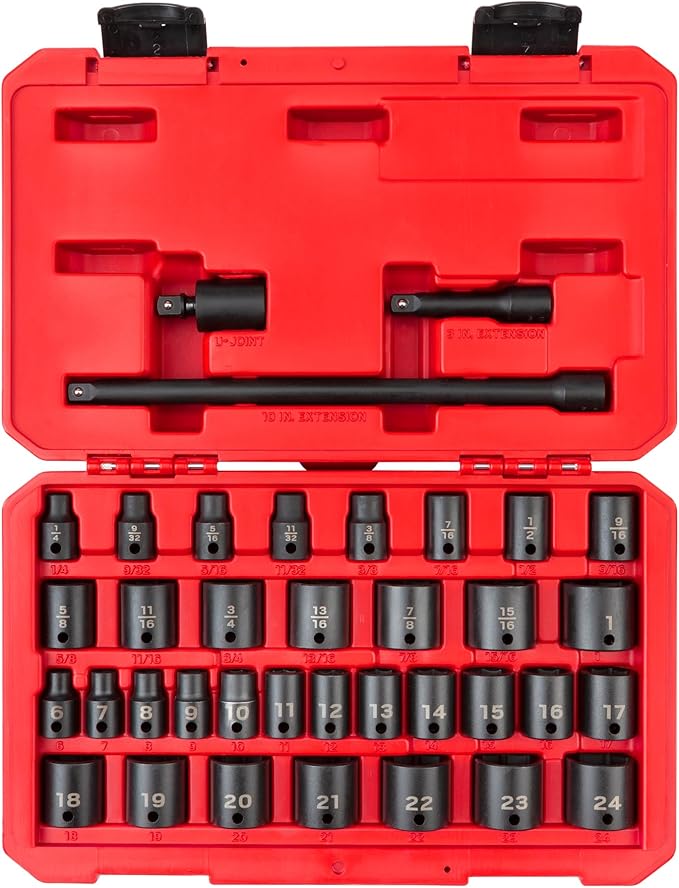 TEKTON 3/8 Inch Drive 6-Point Impact Socket Set, 37-Piece (1/4-1 in., 6-24 mm) | SID91402