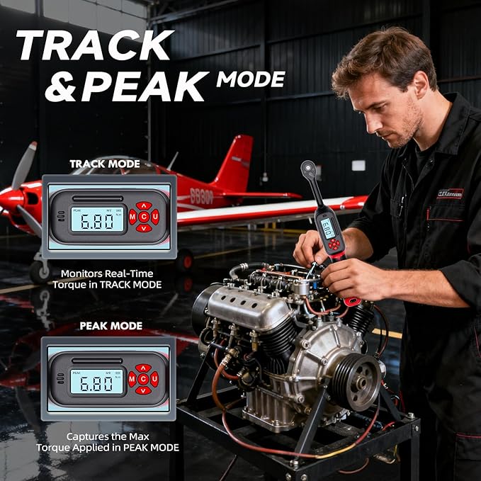 3/8 Torque Wrench Digital (5-99.6 Ft.Lb/6.8-135 N.m) ±2% Accuracy Digital Spark Plug Socket & Tire Inch Pound Torque Wrench with Buzzer and LED Flash Notification Track Mode for Moto Auto