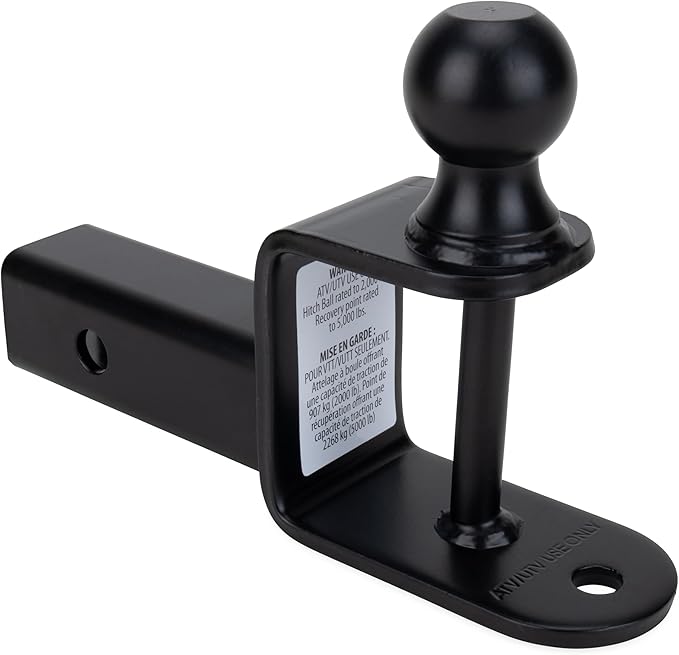 Camco Black Boar ATV/UTV Multi-Hitch – 2” Hitch Ball, 2” Shank, 6” Long – 2” Rise, 2,000 lb Capacity – Winch Strap Loop & 5/8” Pin Hole – Powder-Coated Steel (66025)