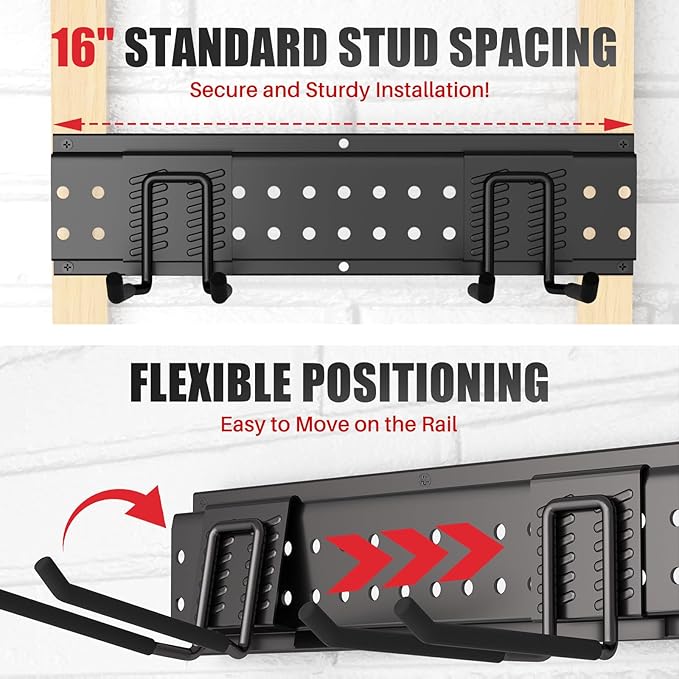 Garage Tool Organizer Wall Mount 48 inches with 10 Adjustable Heavy-Duty Hooks, Garage Organization, Garden Tool Storage Rack, Yard, and Shed, Holds Up to 400 lbs