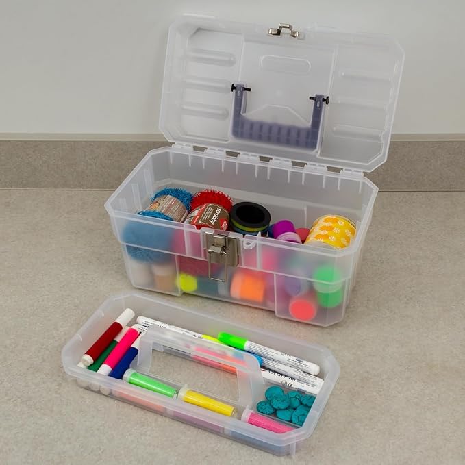 Akro-Mils 09514CFT ProBox 14-Inch Plastic Art Supply, Craft or Medical Storage Toolbox with Removable Tray, 14-Inch x 8-Inch x 8-Inch, Clear