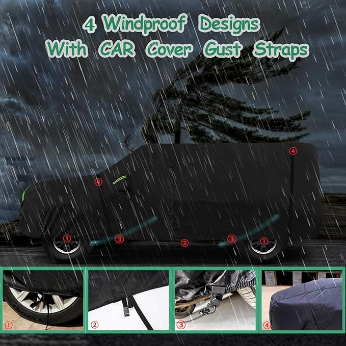 Car Cover for 2021-2025 Bronco 4 Door, 6 Layers Waterproof Sun Rain UV Dust Snow Protection Outdoor Bronco Full Car Cover with Cotton Lining and Zipper Door-Black