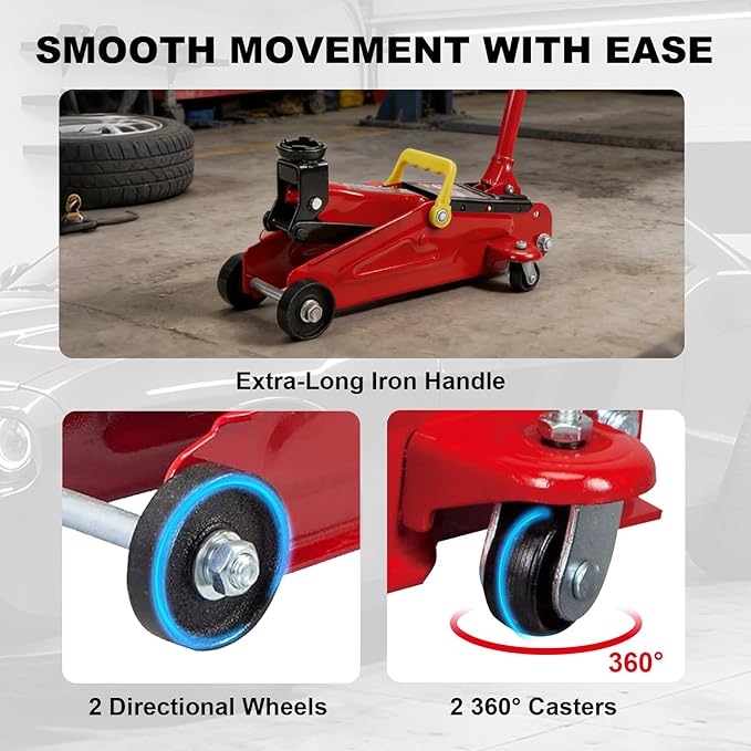 BIG RED 2 Ton Hydraulic Floor Jack, Low Profile Trolley Service Jack with 5.2"-13.3" Lifting Range, Heavy Duty Steel Car Jack for Sport Vehicle, Cars, Red