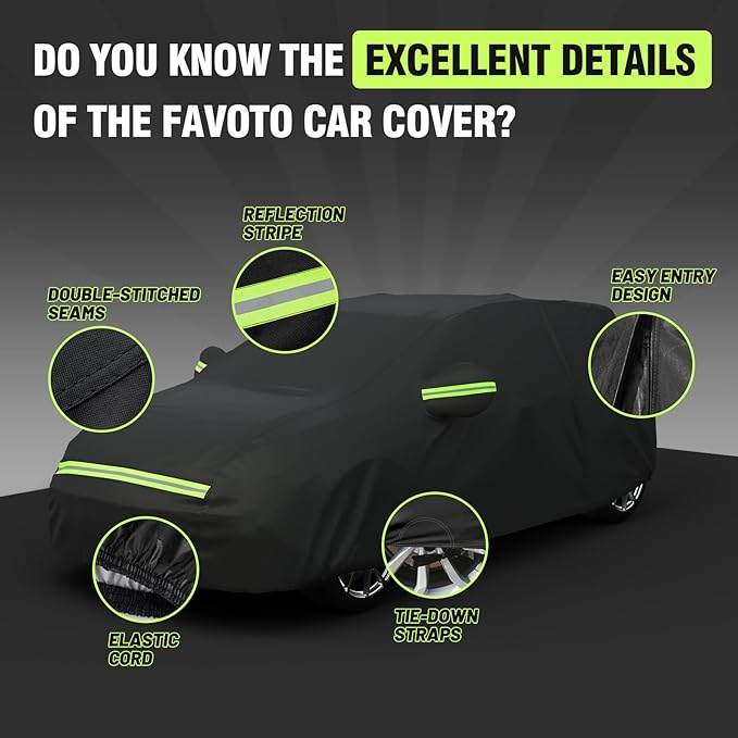 Favoto Car Cover Waterproof All Weather for Automobiles, 6 Layers Heavy Duty Outdoor Rain Dust Snow Sun Protection with Windproof Straps Universal Fit for Hatchback Length up to 171"