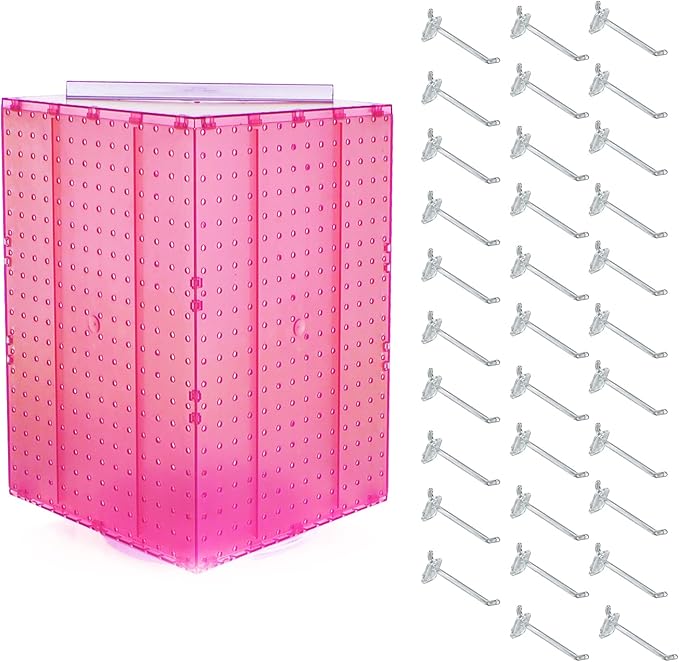 Azar Displays 701414-PNK-4C32 Rotating Countertop Display Kit with Peg Hooks Included, 14 Inches Wide x 14 Inches Deep x 20 Inches High, Pegboard Spinner Organizer, Pink