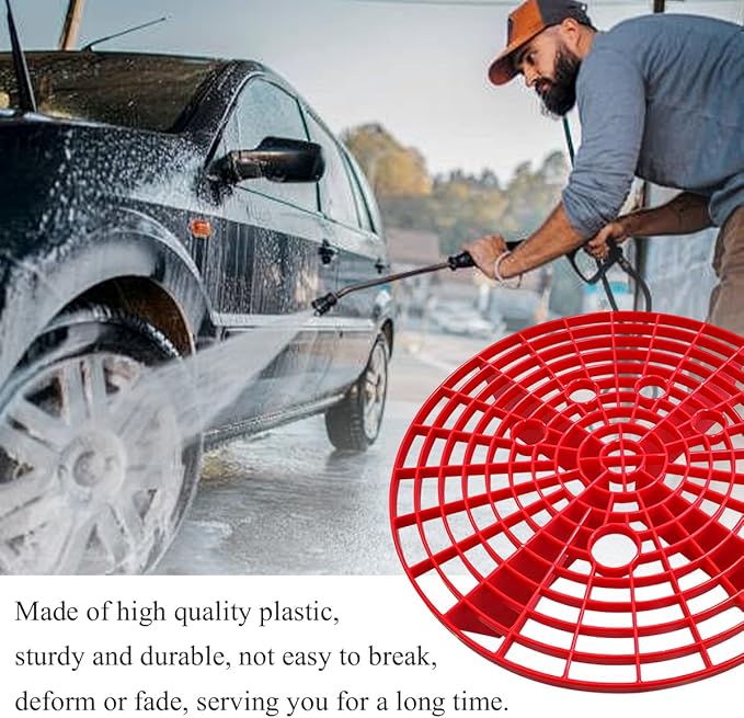 2 PCS Car Wash Bucket Insert, Plastic Wash Bucket Insert Removes Dirt Debris for Car Detailing Cleaning, Auto Detail Grit Trap Fits 12 Inch Diameter or 3-5 Gallon Bucket (Red)