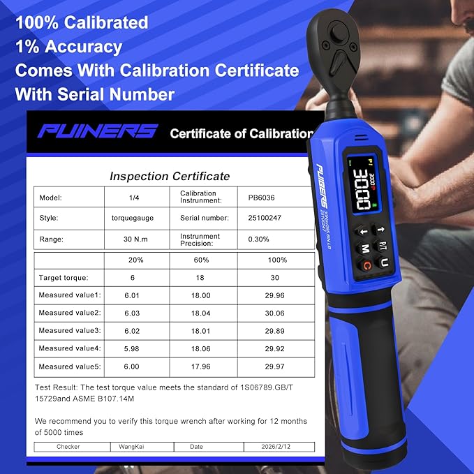 1/4" Digital Torque Wrench 0.33-22.1 Ft.lbs/0.45-30 Nm, Electronic Inch Pound Torque Wrench with 3/8" Adapter Extension Bar for DIY,Motorcycles,Bicycle,Car Buzzer Alarm, ±1% Accuracy 5 Units
