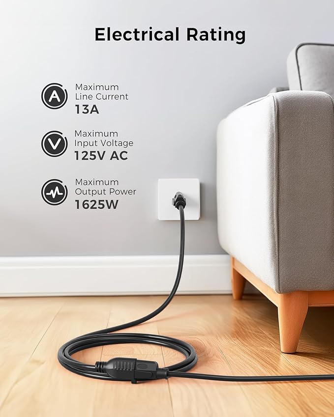 [ETL Listed] Cable Matters 2-Pack 16 AWG Heavy Duty 13A Power Extension Cord - 6ft, 3 Prong Power Cord Extension, NEMA 5-15P to NEMA 5-15R, Black