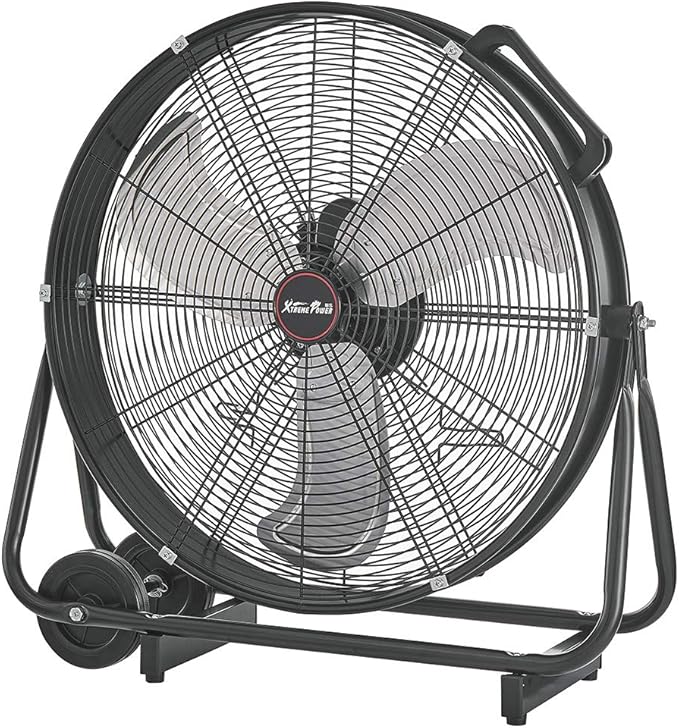 XtremepowerUS 24" Industrial Shop Fan High-Velocity Flow Drum Fan Floor Fan Rolling Drum Garage Tilt 3 Adjustable Speed Commercial, Gym, Garage Use, Black