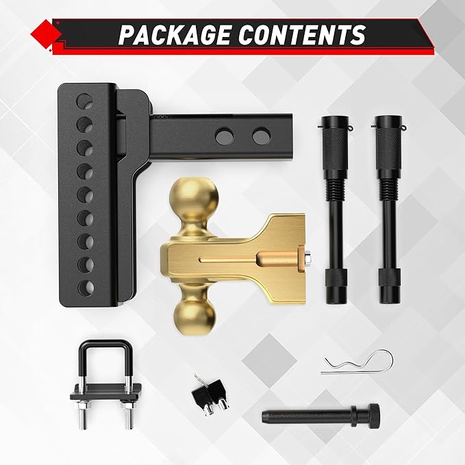 TYT Adjustable Truck Trailer Hitch for 2.5 inch Receiver, 6" Drop/Rise Tow Hitch with Dual Balls (2" & 2-5/16"), 14,000 lbs GTW, 1,400 lbs TW, Includes Two Pin Locks & Hitch Tightener