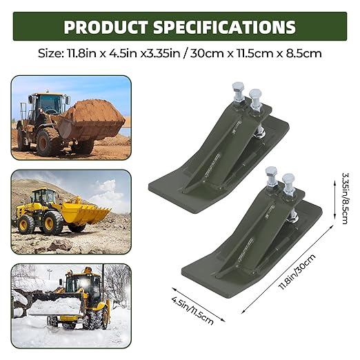 2Pcs Tractor Bucket Protector – 3/8” Thick Ski Edge Turf Tamer, Double Lock Nuts Bolts, Anti-Skid 4.5” Width for Snow Removal & Lawn Protection, Green