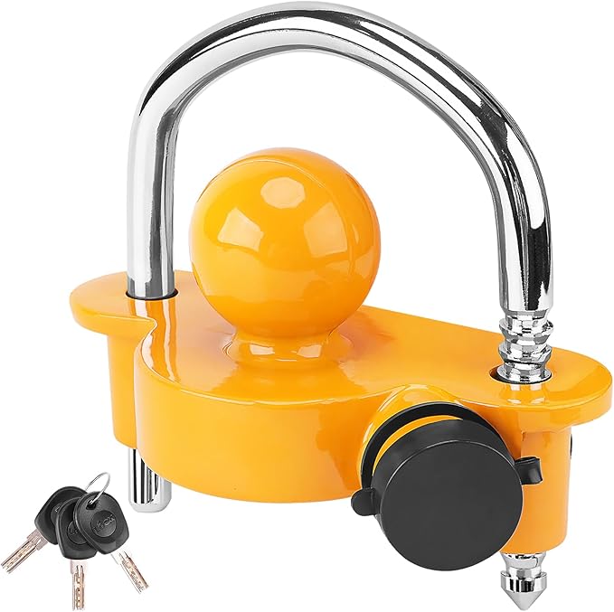 Turnart Trailer Lock, Hitch Lock, Trailer Hitch Lock, Trailer Coupler Lock, Trailer Tongue Lock, Adjustable, Heavy-Duty Steel, Universal Size Fits 1-7/8", 2", and 2-5/16" Couplers (Yellow-A)