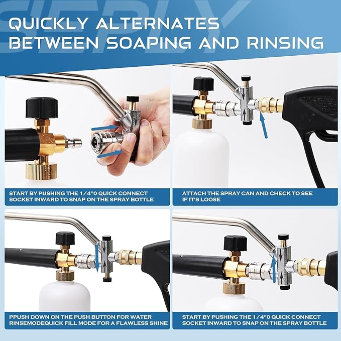Foam Cannon Dual Connector Accessory, Pressure Washer Double Tip Attachment for Foam Blaster with 5 Pressure Washer Sprayer Nozzles, 1/4" Quick