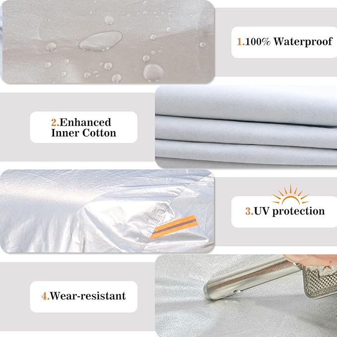Waterproof All-Weather Car Cover for 1959-1984 Cadillac DeVille, Thunderbird, Impala SS, 1961-1996 Grand – Heavy-Duty Outdoor & Indoor Protection Against Rain, Snow, UV & Dust