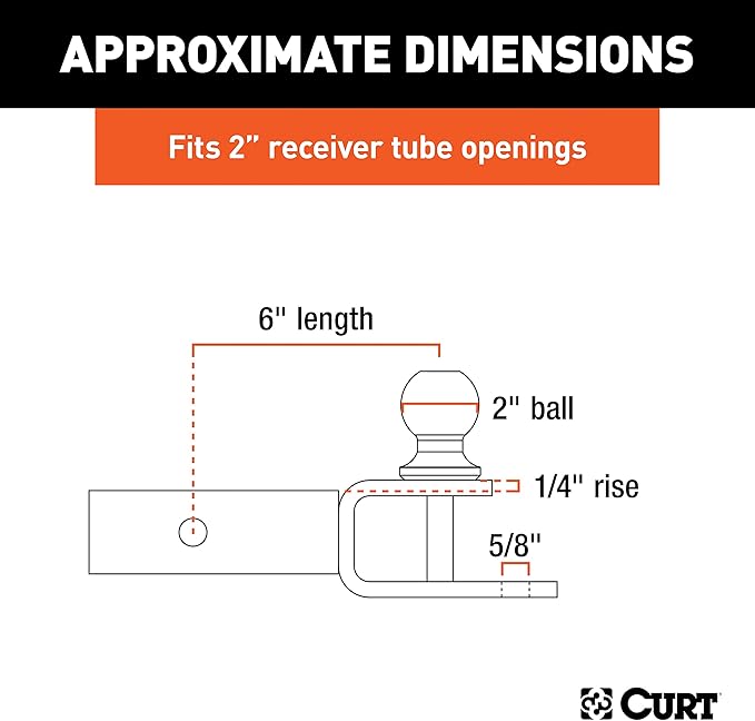 CURT 45009 3-in-1 ATV Trailer Hitch Mount, 2-Inch Ball, Clevis Pin, 5/8-Inch Hole, Fits 2-Inch Receiver