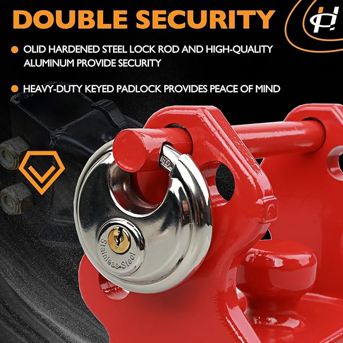 HQPASFY Trailer Hitch Lock with Keyed Padlock, Trailer Coupler Lock with Pin, Coupler Lock Model Tl-33 Trailer Lock,Fits Over 2" to 2-5/16" Couplers - Red