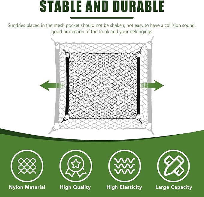 Trunk Cargo Net for 2010-2024 Toyota 4Runner 2 Row Model Only, Trunk Organizer Luggage Net Anti-Slip Rear Mesh Cargo Netting for 4 Runner SUV Accessories(Floor Style)