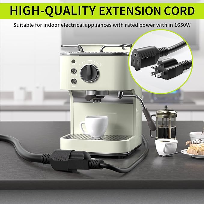 10 FT (2Pack) 13A 1625W 16/3 Black Extension Cord, Indoor Extension Cord for Laptops, Coffee Makers, Office Home Appliances, 3 Prong Resistant Cable Flexible, 125V ETL Listed