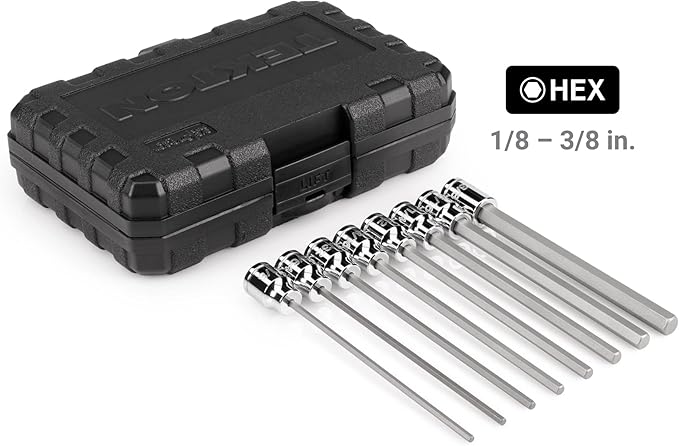 TEKTON 3/8 Inch Drive Long Hex Bit Socket Set with Case, 8-Piece (1/8-3/8 in.) | SHB91313