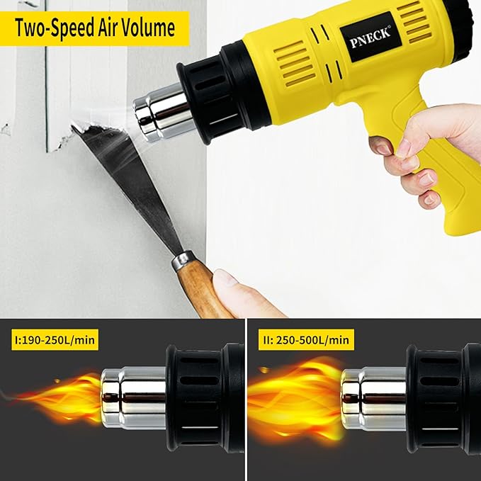 Heat Gun 2000W with LCD Digital Display, 140°F-1202°F Variable Temperature with 2 Speeds, Heavy Duty Hot Air Gun Kit with 4 Nozzles for Crafts, Shrinking PVC, Stripping Paint