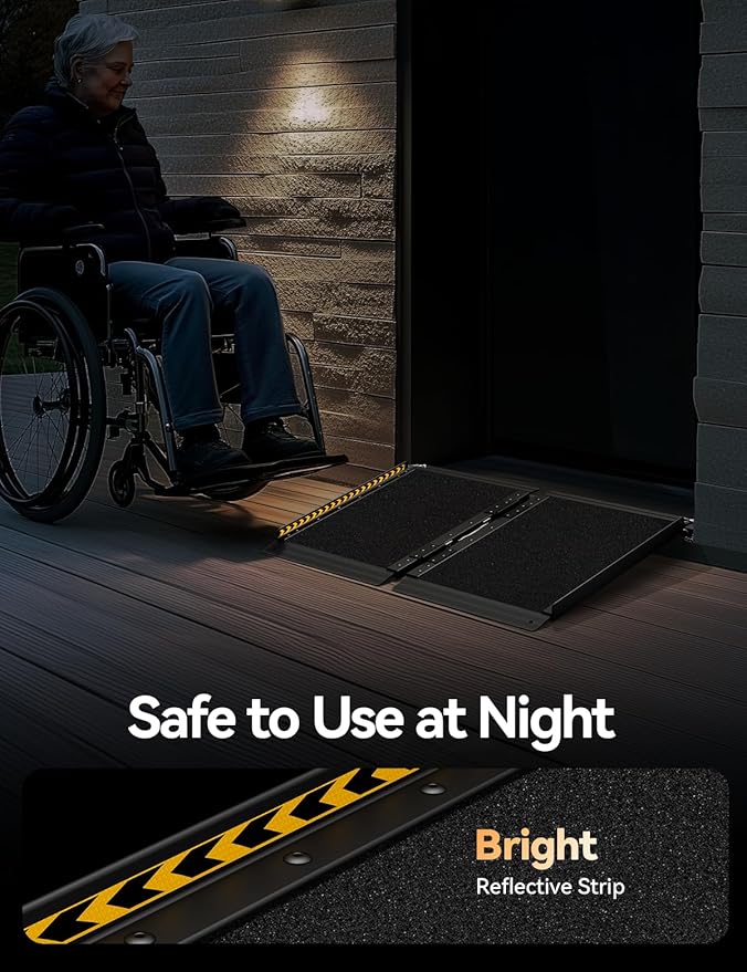 FACHNUO 2FT Wheelchair Ramp for Threshold 2-6 inches, Safe Use at Night Portable Threshold Ramps for Doorways, 800LBS Capacity, Non-Slip Durable Aluminum Alloy Folding Handicap Ramp for Home Steps