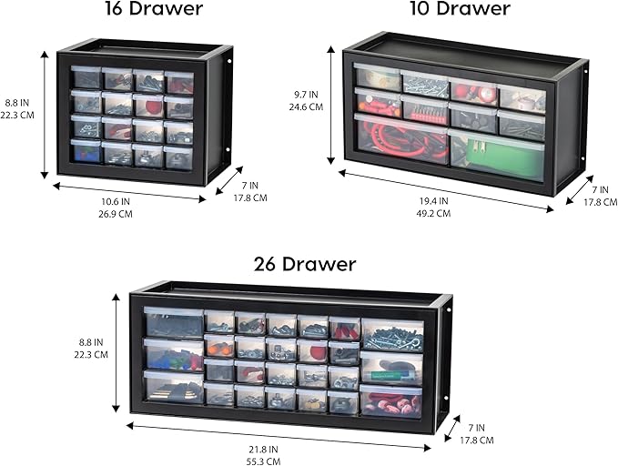 IRIS USA Small Plastic Storage Drawers, Made in USA, 10-Drawer Organizer (2 Pack) Stackable Teacher Toolbox for Crafts, Beads, Screws, Hardware, Building Bricks, Drink Mix & Water Flavor Packets-Black