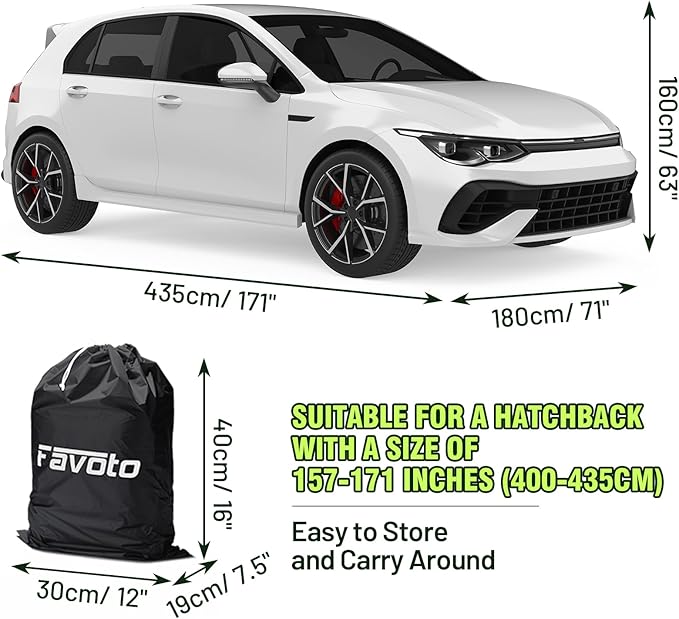 Favoto Car Cover Waterproof All Weather for Automobiles, 6 Layers Heavy Duty Outdoor Rain Dust Snow Sun Protection with Windproof Straps Universal Fit for Hatchback Length up to 171"