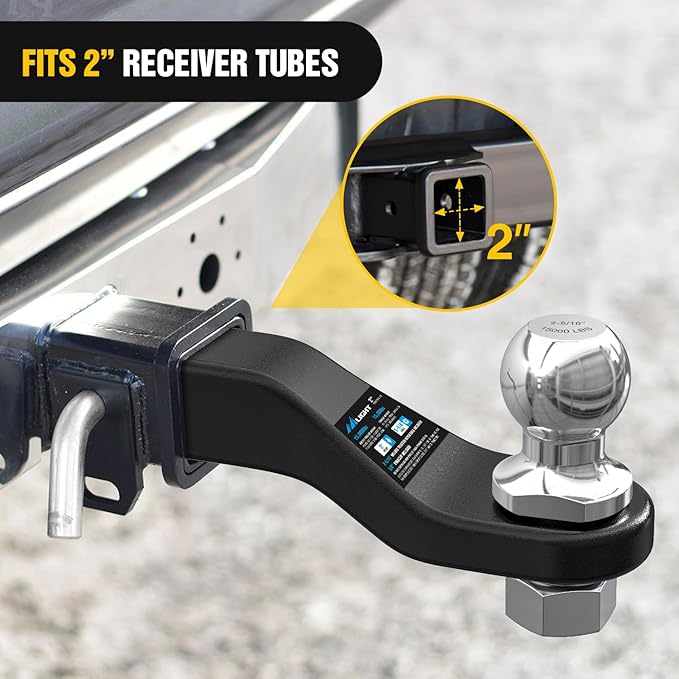 Nilight Forged Trailer Hitch Mount with 2-5/16-Inch Ball Fits 2 Inch Receiver Square 5/8" Hitch Pin Clip 15000 lbs 2" Drop, 1-1/4” Hole, Gloss Black Powder Coat