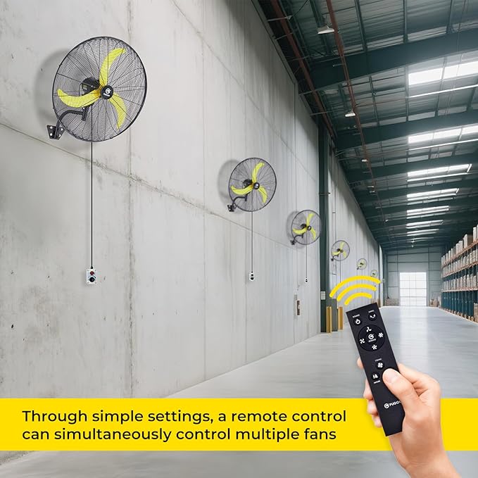 FUGOO 30'' Oscillating Wall Mounted Fan With Remote Control,BLDC Motor, Large air flow range From 3200CFM to 8800CFM, 4-Speed Heavy Duty Industrial Wall Fan for Factory, Commercial, Garage, Warehouse