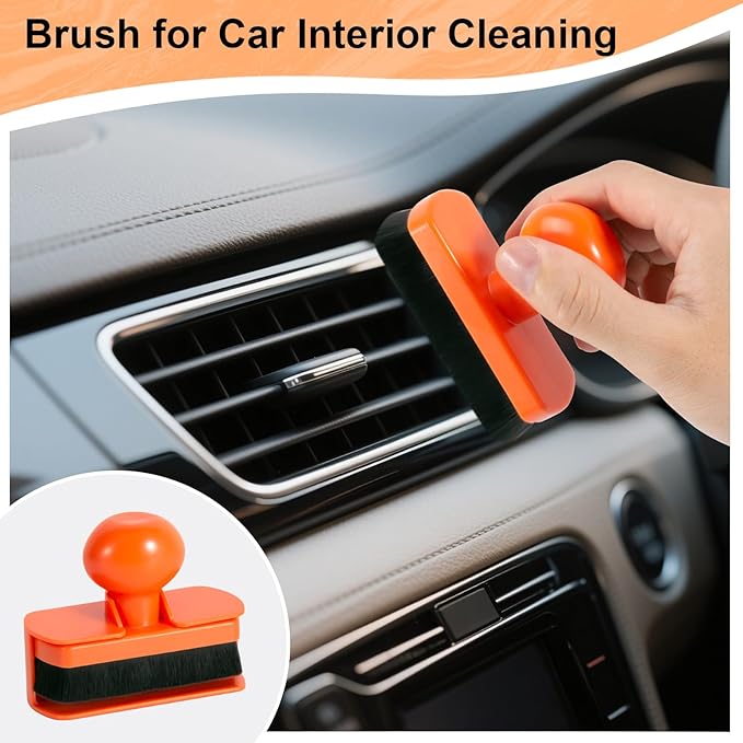 UNIMEIX Tire Shine Applicator Brush Large Vegan Tire Shine Brush with Storage Stand for Vehicles Tire Shine Polish Wax and Car Wash (Orange)