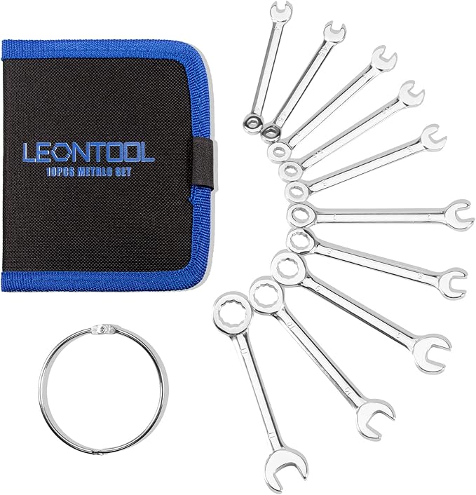 Small Wrench Set Metric 10 Pcs 4mm To 11mm Open End And Box End Spanner Wrenches with Key Ring, Ignition Wrench Set Standard with Portable Storage Pouches