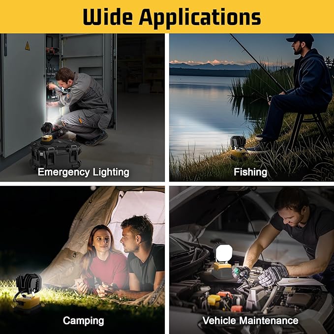 6000LM Work Light Compatible with Dewalt 20V Battery, Portable 40W LED Light with Low Voltage Protection Adjustable 120° Flashlight Gift for Car Repairing, Workshop, Outdoor, Emergency
